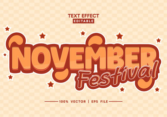 editable November festival text effect vector with peach color
