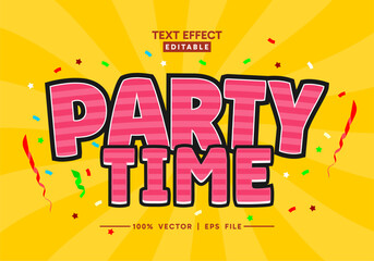 party time text effect vector with party decorations and pink color