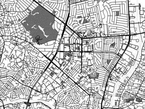 Greyscale vector city map of  Pasig City in the Philippines with with water, fields and parks, and roads on a white background.