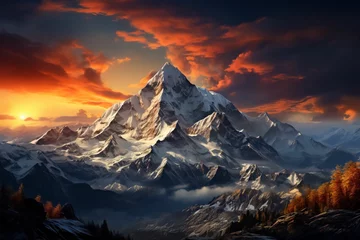 Keuken foto achterwand Mont Blanc Superbe montagne au couché du soleil, paysage enneigé, montagne pointu comme l'Everest, beau temps et peu de nuage, 