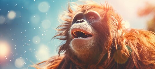 Smiled orangutan. Generative AI technology.