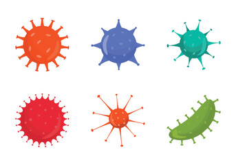 Virus set illustration of coronavirus, hiv, influenza collection. Microbiology science outbreak flat vector