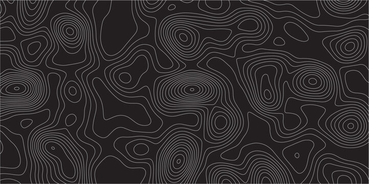 Abstract white on black background Topographic line map pattern. Contour elevation topographic and textured Background Modern design with black background with topographic wavy patte.