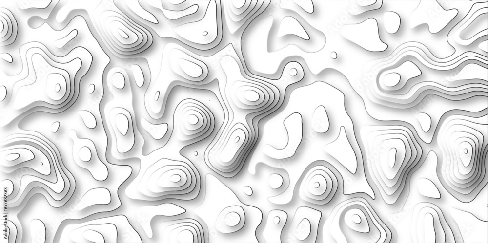 Poster Abstract white background with topographic line map pattern white shadows.Contour elevation topographic and textured Background Modern design with White background with topographic wavy pattern.