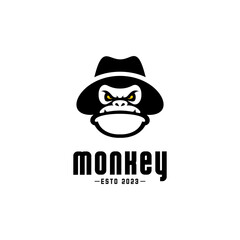 vector logo of monkey head wearing mafia hat, animal logo
