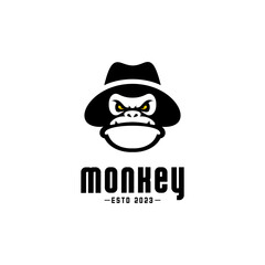 Naklejka premium vector logo of monkey head wearing mafia hat, animal logo