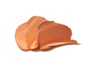 Set of different textures of cosmetic foundation, concealer, highlighter on white background