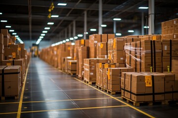 a warehouse with boxes on the floor