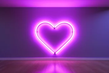 Tapeten A realistic neon heart wall adorned with light purple and beige hues. It incorporates De Stijl elements and offers interactive engagement. Generative AI © Thomas
