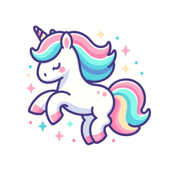cute unicorn icon logo vector illustration poster