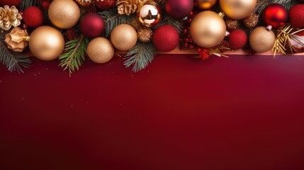 Merry Christmas ornament gift red maroon plain background border arrangement