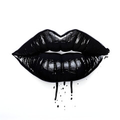 Lips wearing black lipstick isolated on a white background. Generative ai. 