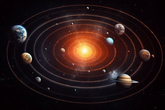 Image featuring elements of astrology, astronomy, earth, moon, outer space, mars, saturn, solar system, planet, and galaxy. Generative AI