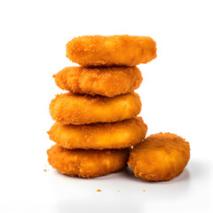 Stack of chicken nuggets isolated on a white background. Generative ai. 
