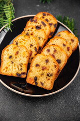 fruit cake sweet pastry dried fruits cherries, dried apricots, prunes, raisins Christmas sweet dessert treat new year and meal food snack on the table copy space food background