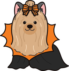 Outlined Halloween Yorkshire Terrier illustration sitting front view