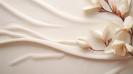 Gardinen Minimal arrangement of magnolia flower. Wedding card, bridal menu, jewellery design, fashion exclusive event.  © Dannchez