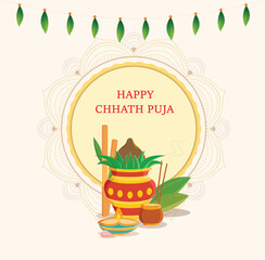 illustration of happy chhath puja for sun festival of bihar, india