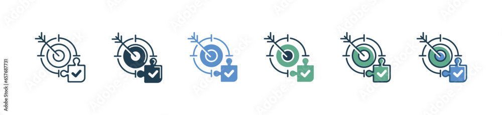 Aufkleber arrow target business solution with jigsaw puzzle piece innovation idea checkmark icon vector compan