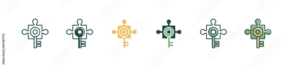 Poster jigsaw puzzle piece with key solution for business problem solving icon vector creative management strategy plan signs illustration for web and app