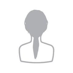 後ろで髪をひとつにまとめた女性の後ろ姿シルエットイラスト　グレー