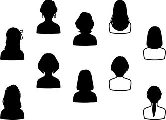 女性のアイコン前後　シルエットセット　黒