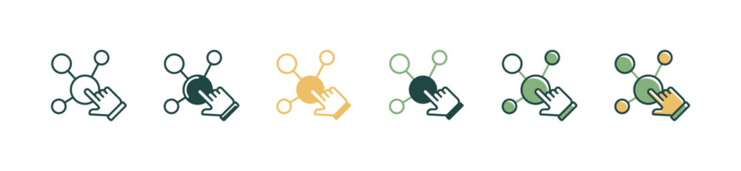 network business connection online community circle icon with hand pointer clicking center group link vector. Communication hub global social distribution symbol illustration