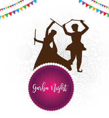 Couple playing Dandiya in disco Garba Night poster for Navratri Dussehra festival of India