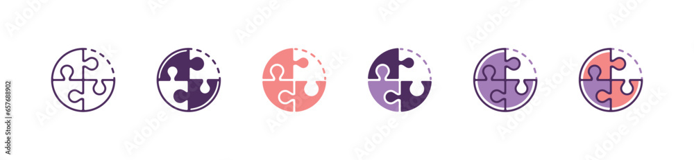 Poster simple circle jigsaw puzzle match piece icon vector business problem solving with creative connect match idea symbol illustration