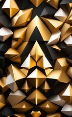 Luxury black and golden 3d wallpaper design. White and golden tree leaves with 3d geometric illustration background, Generative AI