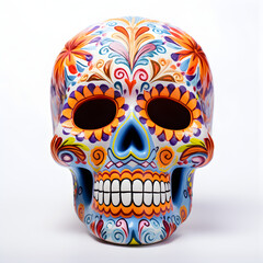 Colorful sugar skull isolated with a white background. A look at traditional culture in Mexico. Generative ai. 
