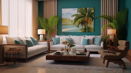 Interior design of a luxury livingroom Florida style.Generative AI