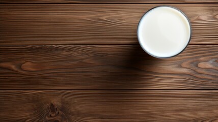 Fresh Organic Milk Dairy product Photorealistic Horizontal Background. Lactose And Protein Rich Food. Ai Generated Background with Tasty Creamy Milk Dairy product On Wooden Countertop with Copy Space.