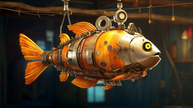 Industrial product design a mechanical fish in cartoon.Generative AI