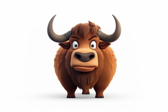 cartoon buffalo character with minimal 3D rendering on plain background. Generative AI
