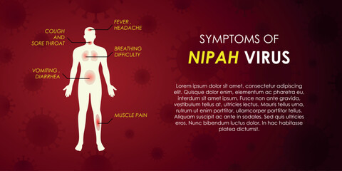 Symptoms of Nipah virus, human body sign, health notice, medical message, warning background, stop infection spreading, dangerous health situation, epidemic alert, copy space for text