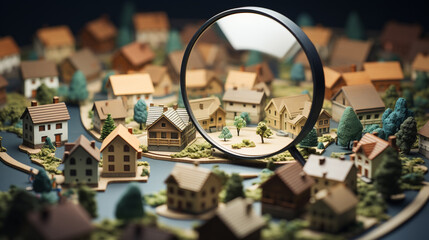 House searching concept with magnifying glass