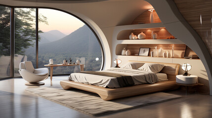 3D Render of a Contemporary Bedroom. Modern Minimalism