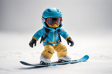 Anonymous boy riding snowboard on white snow. Generative AI