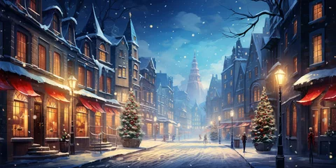  Enchanting Winter Wonderland, Festive Christmas Street lined with Snowy Trees and Magical Lights © NE97