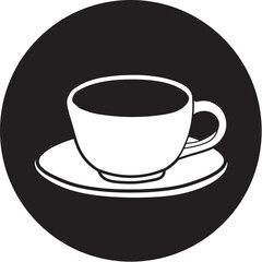 Cartoon Black and White Illustration Vector Of A Cup Mug Of Tea or Coffee Logo In A Circle