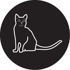 Cartoon Black and White Illustration Vector Of A Kitty Cat Logo In A Circle