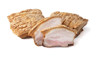 crispy pork belly or deep fried pork isolated on white background