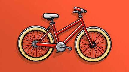 Stylish Bike Cartoon Outline in Sticker Format - Red background