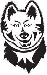 Cartoon Black and White Illustration Vector Of A Badly Drawn Funny Husky Dogs Face and Head