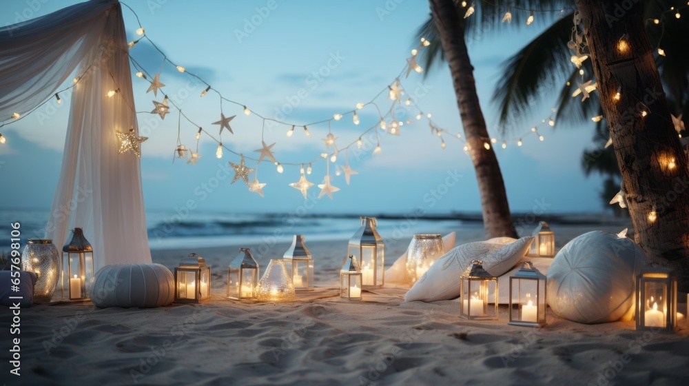 Canvas Prints A white - themed summer night beach party background