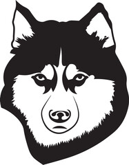 Cartoon Black and White Illustration Vector Of A Husky Puppy Dogs Face and Head