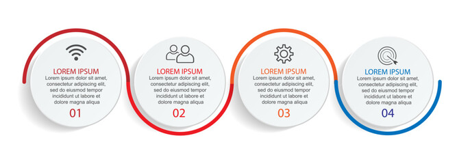 Business Infographic Template Design. minimal concept Timeline with 4 steps, options and marketing icons. Vector linear infographic with four connected elements. Can be used for presentations on your 