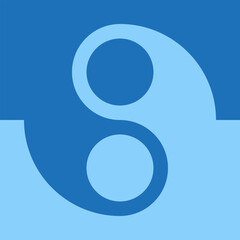Blue background of different shades with large yin yang symbol. Editable vector.