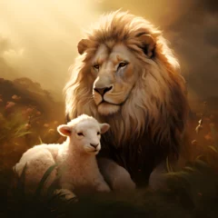 Foto op Canvas Lion with a Lamb. Generative ai.  © PixelHD